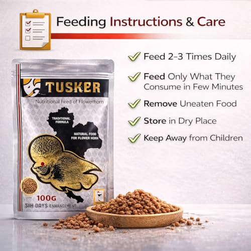 Image of VAYINATO Tusker Nutritional Feed Of Flowerhorn Fish Food(Original)Pouch,100G|Traditional Formula,Natural Food For Flowerhorn With 55% Protein