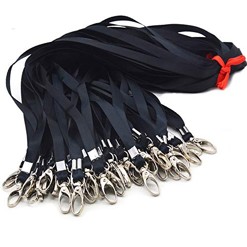 Schlüsselbänder für Ausweise / Namensschilder, Nylon, flaches Umhängeband, drehbarer Clip, langlebig, gewebt, Herren, Damen, Büro, 50 Stück 50 Schwarz Cover