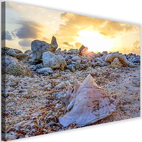Toile XXL nature déco salon gris 100x70 cm avec cadre photo moderne Feeby galets
