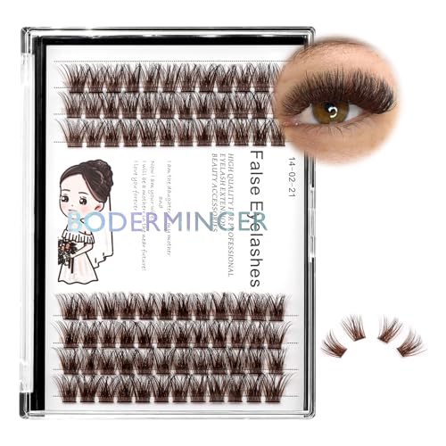 Bodermincer Black/Brown Color Natural Lash Clusters 84pcs Wispy Eyelash Clusters Eyelash Extensions D Curl Individual Lashes Natural Look Lashes with Thin Lash Band (Brown-14mm)