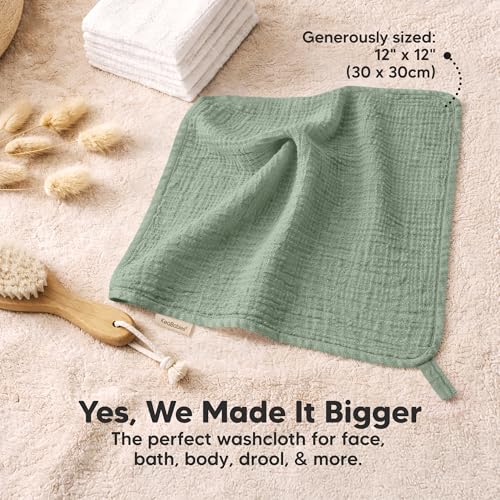 Image of 5-Pack Muslin Baby Washcloths for Newborn - 12x12 Soft Absorbent Organic Cotton Muslin Wash Cloths for Babies Girl, Boy, Infant, Toddlers, Kids Face Towel, Bath Essentials, Baby Burp Rags (Slate)
