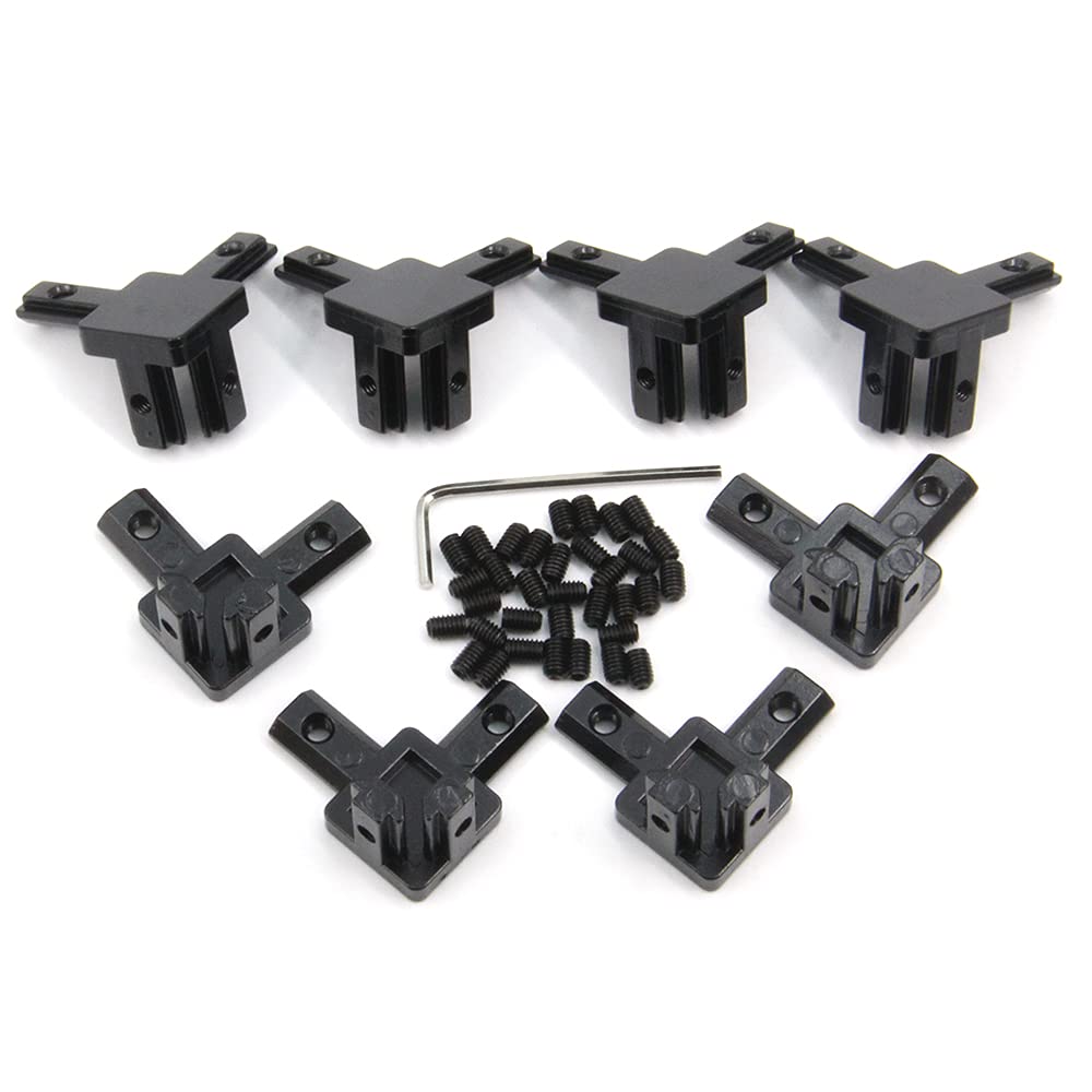 Zeberoxyz8PCS Black 3 Way End Corner Bracket with Screws for 6mm T-Shape 2020 Series Aluminum Extrusion Profile (3-Way Corner Bracket-Black)