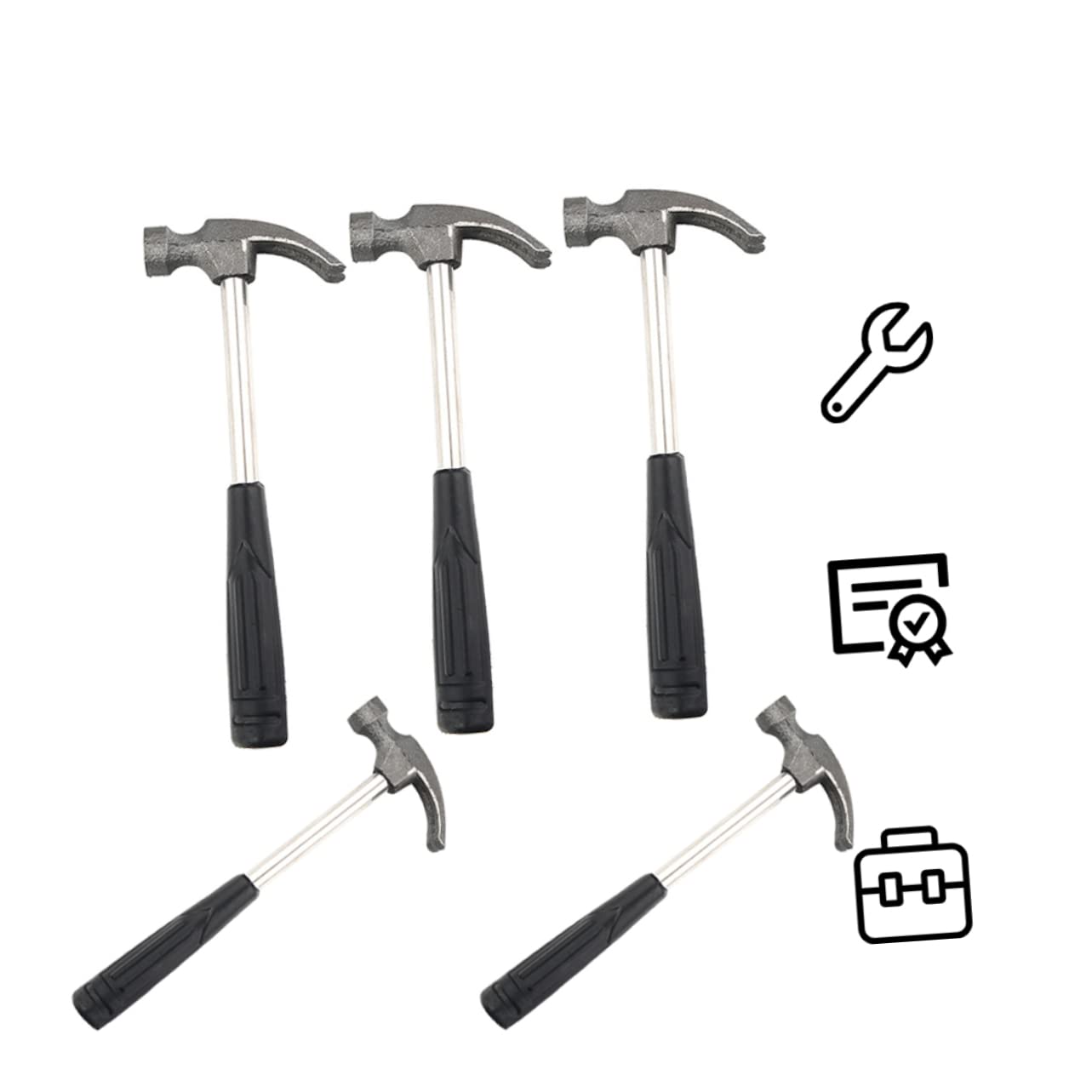 Martillos de Garra Pequeños Mango de Plástico y Tubo de Acero, 5 Piezas | Mini Martillo Negro Portátil, Mango Plástico y Tubo de Acero E Hierro, Herramienta para Campamento y Hogar