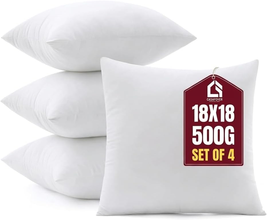 Casafoyer Throw Pillow Inserts (18"x18") | Set of 2 | Easy Maintenance Inserts for Better Comfort | Polyester Gel Fibre Fill | No Feather Pokes | Machine Washable in Delicate Cycle