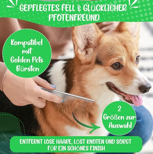 NEU! Profi Hundekamm zur Fellpflege von mittlerem & langem Haar bei Hunde & Katzen, Pudel, Goldendoodles I Golden Pets kompatibel - Gegen Knoten und zum Finish I + neues E-Book Größe M-L