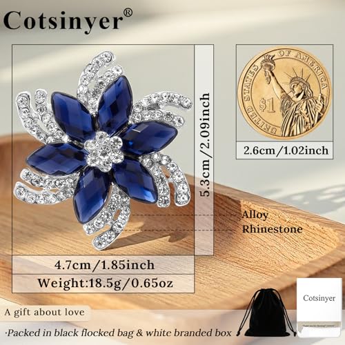 Image of Vintage Flower Brooch for Women - Elegant Lapel Pin with Rhinestones & Crystals for Suits, Coats, Dresses, Hats, Scarves and Shawls