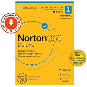 Norton 360 Deluxe 2022 | 3 Geräte | Antivirus | Unlimited Secure VPN & Passwort-Manager | 1 Jahr | PC, Mac oder Mobilgerät | Aktivierungscode per Email