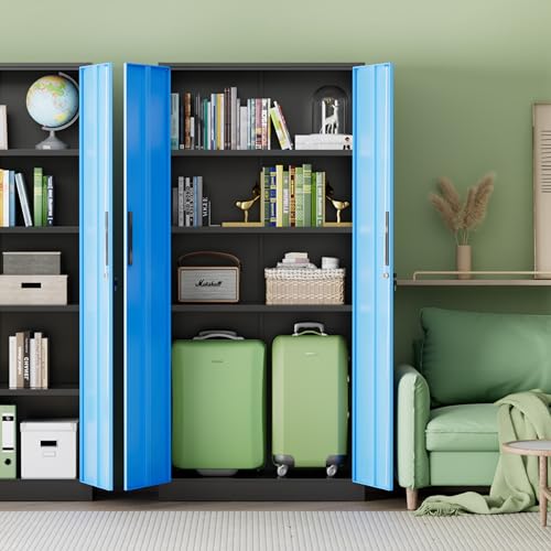 Image of INTERGREAT Metal Storage Cabinet,72 inch Steel Lockable File Cabinet with Locking Doors and Adjustable Shelves,Locking Tool Cabinets for Office,Home,Garage,Gym,School (Black Blue)