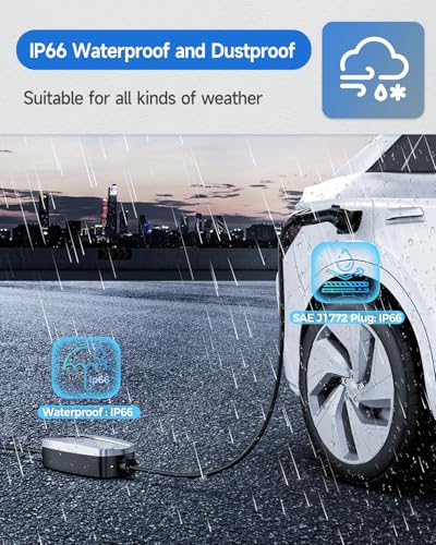 Level 2 EV Charger(32A, 240V, NEMA 14-50 Plug), Portable Electric Car Charger with 25ft EV Charger Extension Cable, Adjustable Current, Home Outdoor Level 2 Mobile Electric Vehicle Charging Station