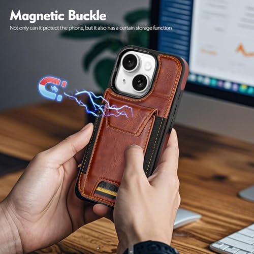 SkyEagle Compatible with iPhone 14 Wallet Case with Card Holder,Women Men Phone Case PU Leather RFID Blocking Shockproof Magnetic Flip Cover Credit Card Slots Kickstand,for Apple 14 6.1",Brown by SkyEagle - Used condition - Image 5