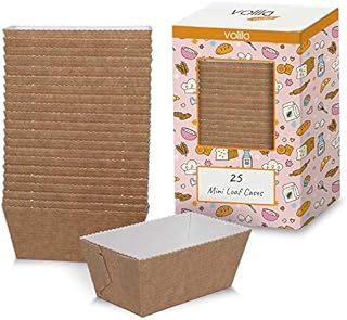 volila Mini Loaf Cake Cases for Disposable Baking Moulds for Cakes, Bread and Muffins in Paper Brown Moulds (25 Pack)