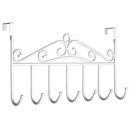 Youdepot Over The Door 7 Hanger Rack -Decorative Metal Door Hooks Hanger Holder for Home Office Kitchen Use Coat Hook Rack (White)