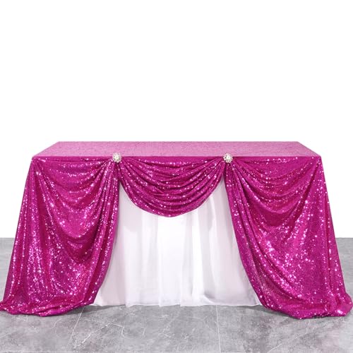 Image of B-Cool Rectangle Tablecloth Party Hot Pink Tablecloths Fuchsia Sequin Tablecloth for Wedding Party Banquet Sequin Tablecloths