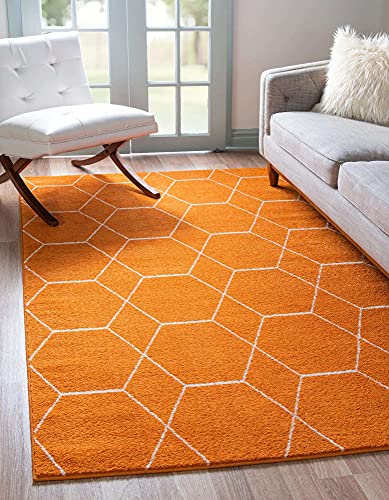 Unique Loom Trellis Frieze Collection Area Rug-Modern Morroccan Inspired Geometric Lattice Design, 4 x 6 ft, Orange/Ivory