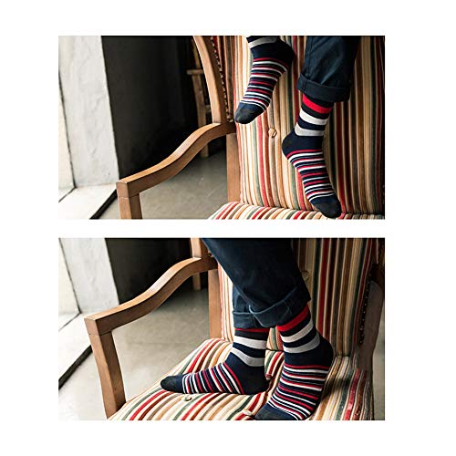 Fulier Men's Essential Colorful Design Comfort Cotton Funny Dress Crew Socks 4-5 Pack (Stripe-10Pack) #TOP2
