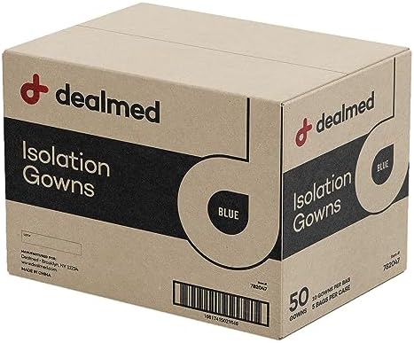 Dealmed Blue Isolation Gown - Disposable, Latex-Free, 50 Count