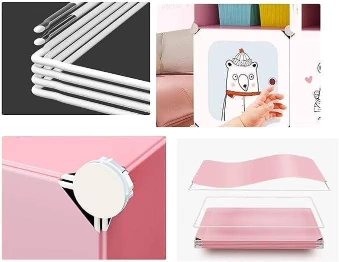 Image of Plastic Wardrobe for Clothes | Plastic Almirah for Kids | 8-Cube Baby Cupboard for Clothes Storage | Portable Collapsible Wardrobe | DIY Kids Almirah for Bedroom - Cute Animal Print