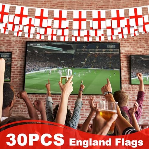 Image of England String Flag Pennant Banner, Small Mini English Flags Bunting Banner, National Country Decoration for School, Party, Sports Events, Patriotic Festival, 33 Feet 30 Flags