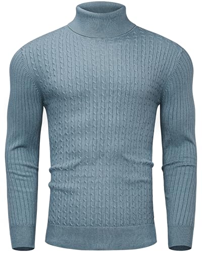 Alimens & Gentle Mens Turtleneck Slim Fit Sweater Long Sleeve Cable Knitted Twisted Pullover Soft Casual Winter Tops for Men