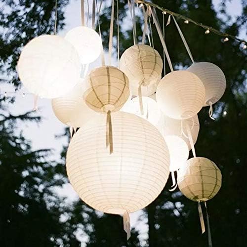 Calvas 30pcs/Lot Mixed Size (20cm,30cm,35cm,40cm) White Paper Lanterns Chinese Paper Ball Lampions for Wedding Party Decoration White, Lantern Size: Mix Size