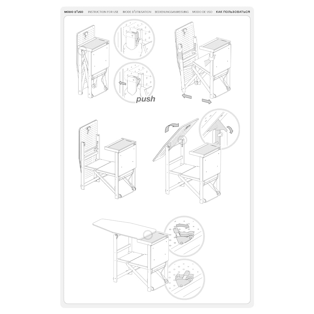 Foppapedretti Asso Postazione da Stiro, Naturale, Aperto: H 96 | P 50 | L 178 cm; Tavolo da stiro: P 49 | L 101 cm