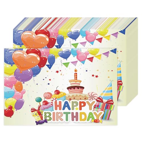 Bayson XX230905009-DPP50-JP 50 Pieces Happy Birthday Paper Placemats Disposable Durable Colorful Cake Gifts Flags Balloons Place Mats Great cover