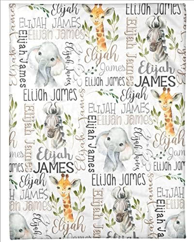 NAZENTI Baby Boy Safari Blanket, Custom Name Boy Blanket, Personalized Safari Animal Blanket, Baby Name Blanket, Baby Boy Blanket,, Mothers Day Birthday Gifts (30x40, 50x60, 60x80 Inches)