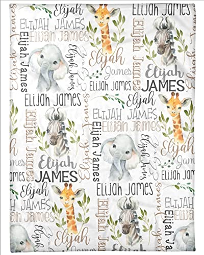Nazenti Baby Boy Safari Blanket, Custom Name Boy Blanket, Personalized Safari Animal Blanket, Baby Name Blanket, Baby Boy Blanket,, Mothers Day Birthday Gifts (30X40, 50X60, 60X80 Inches) #TOP12