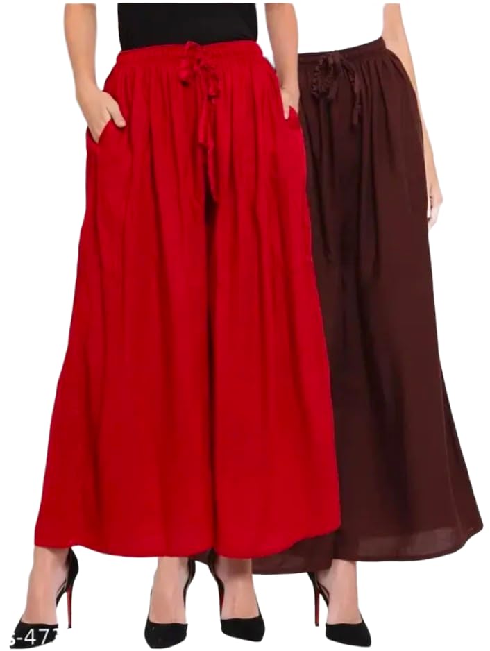 Women's Jumbo Combo Palazzo | Extra Wide Leg Flared Ethnic Trousers | Pack of High Waist Relaxed Fit Palazzos for Women | Stylish Plain Solid Color Bottom Wear for Kurti & Tops | Jumbo Value Pack-image-36