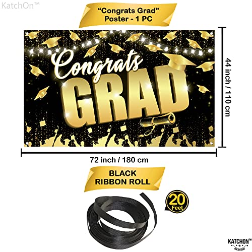 Image of KatchOn, Congrats Grad Backdrop - XtraLarge, 72x44 Inch | Black and Gold Graduation Backdrop 2026 for 2026 Graduation Decorations | Congrats Grad Banner, 2026 Graduation Party Decorations