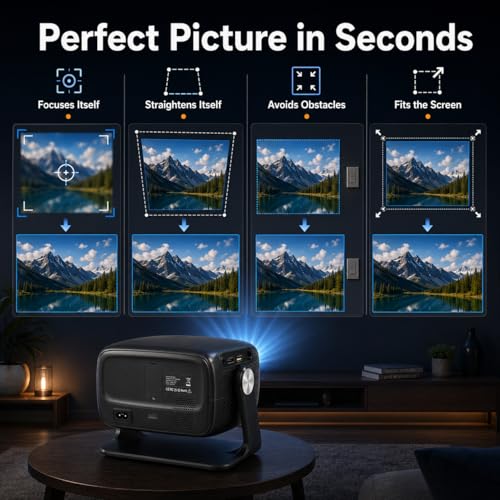 [Built in APP & Auto Focus] Native 1080P 4K Support Projector with Bluetooth 5.4 and Wifi 6 Portable Full HD, 180° Ceiling Rotation, Auto Keystone Real 560 ANSI Movie Projector for Bedroom, Outdoor - Thumbnail 5
