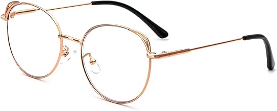 MMOWW Blaulichtfilter Lesebrille Damen Herren, Runde Metall Frame Retro Blockieren Blaulicht Computerbrille Mode Brille (Rose Gold, +1.0)