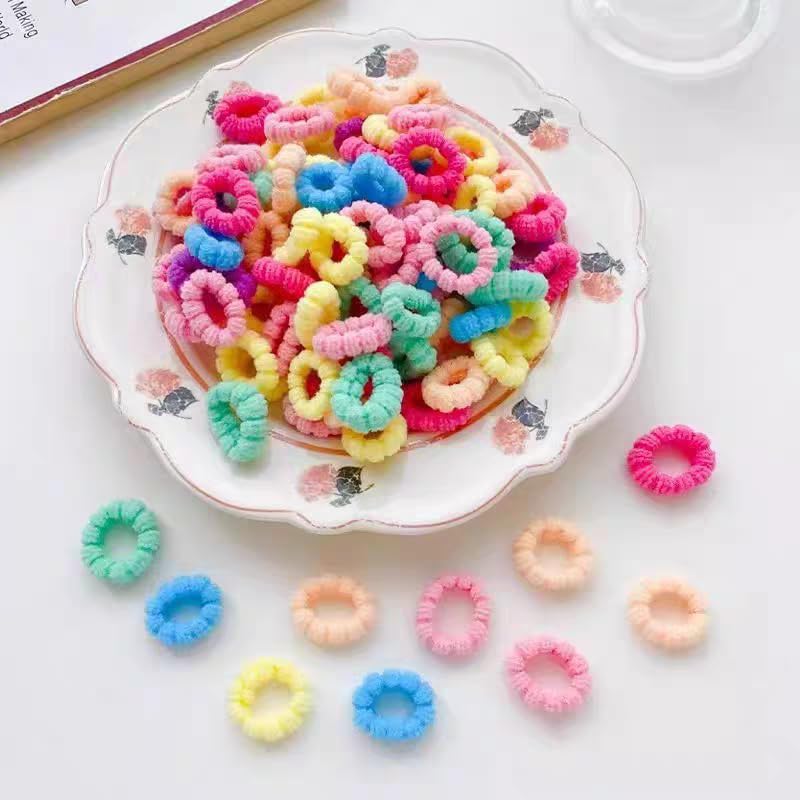 Image of Diversa Cotton Mini Rubber Bands Elastic Hair Ties, Small Baby Hair Bobbles Ponytail Holder for Kids Girls & Women, 2.5 cm in Diameter, Pack of 100 (Pumpkin)