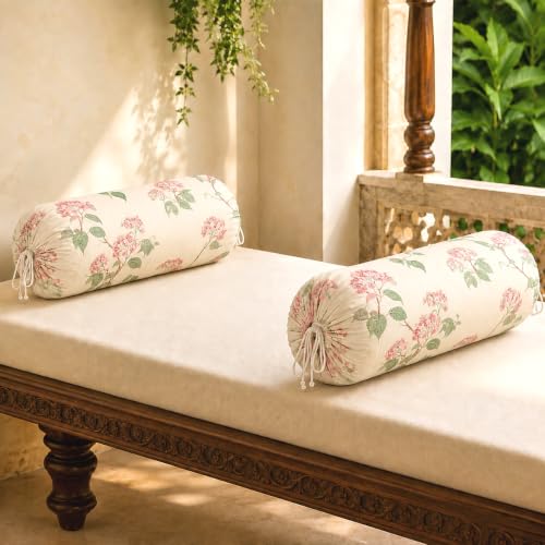 Image of Clasiko Cotton Bolster Covers Set of 2, Blush Ivory, Standard Size