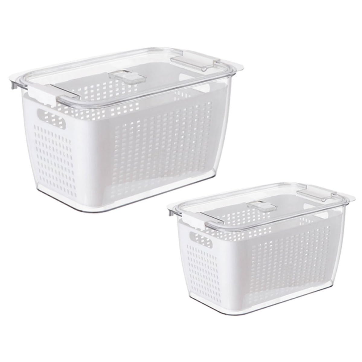 DECHOUS 2 Piezas Caja de Verduras Reutilizable, Cesta de Drenaje para Refrigerador, 1.7l/4.5l, Pet, Blanco, Lavado y Conservación de Alimentos, Prevención de Olores, para Frutas y