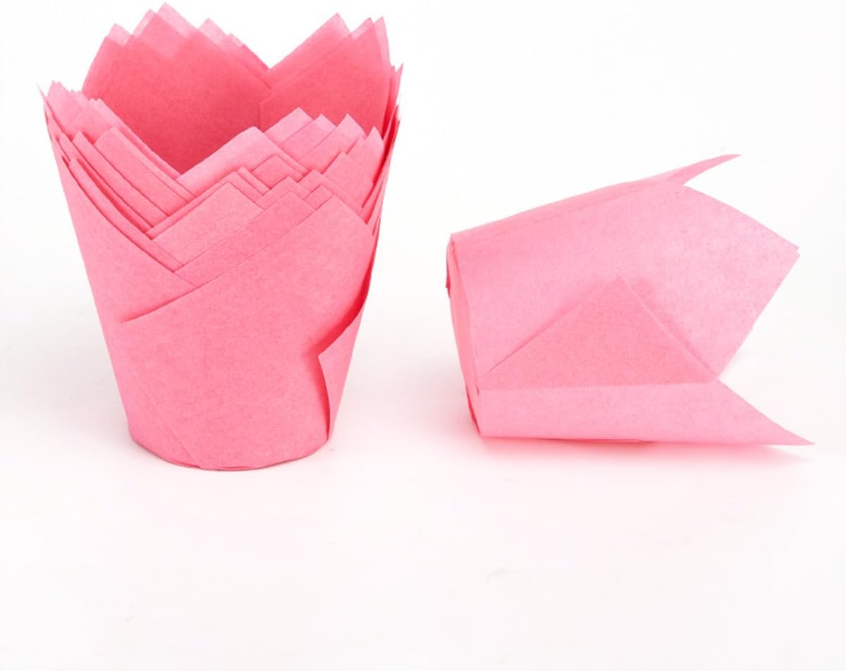 50 Pieces Tulip Cupcake Muffin Liners Paper Baking Cups Greaseproof Cupcake Wrappers for Birthday Wedding Party Baby Showers Catering Restaurants(Pink)