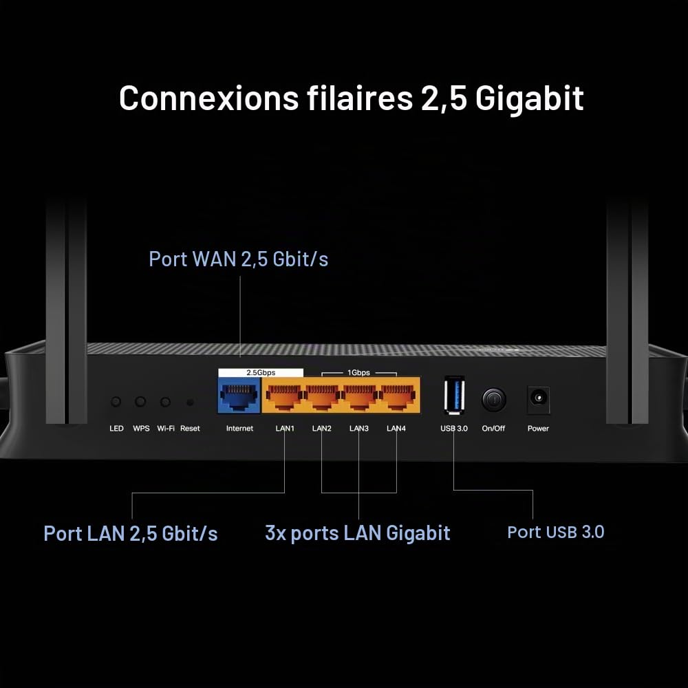 TP-Link BE3600 - Routeur Wi-FI 7 Double Bande, sans Fil et Filaire, jusqu'à 3,6 Gbps, Ports Multi-Gigabit 2.5G, MLO, Jeux et Transmission, Compatible EasyMesh, Configuration Facile,