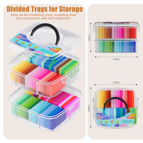 Image of Polymer Clay 51 Colors, CiaraQ Modeling Clay for Kids, Oven Bake Clay with Sculpting Tools, Non Toxic, Ideal for Sculpture, Crafting, DIY Projects. (Assorted Colors, 0.7oz /Colors), Small