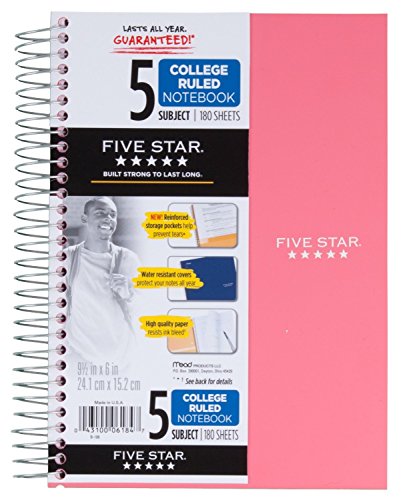 Five Star Spiral Notebook, College Ruled, 5 Subject, 6 X 9.5 Inches, 180 Sheets, Assorted Colors (06184)Pack Of 2 #TOP4