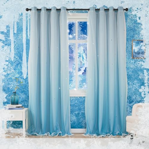 Image of Yancorp Curtains for Girls Bedroom Kids Room Rainbow Curtains Nursery Curtain 63 inches Length Grommet Rainbow Color for Playroom(Ombre Blue, W52 X L63)