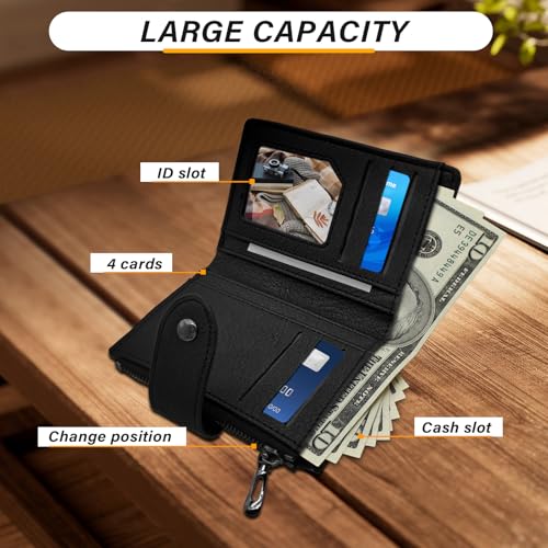 Women Wallet, PU Leather Bifold Wallet Purse Wallets for Women with Buckle, Multiple Slots Ladies Wallet with Detachable Card Pack for Working, Travelling(Pink)4