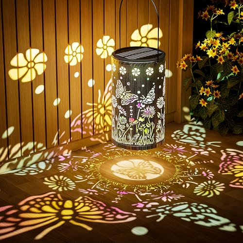 Lanterne solaire pour extérieur, lampes solaires dynamiques pour l'extérieur, à suspendre, étanche, batterie 1200 mAh, papillons solaires pour extérieur,...