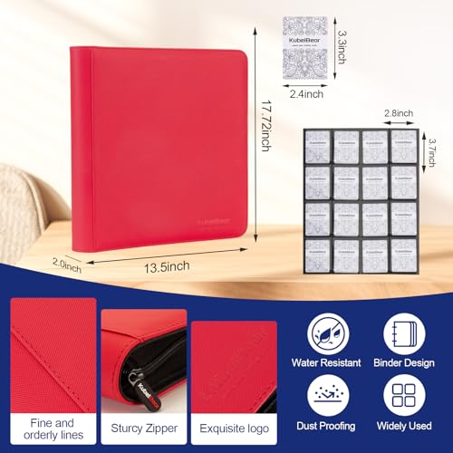 Image of Card Binder - 1024 Capacity, Zippered Trading Card Holder for MTG, Sports & Collectible Cards - Acid-Free, Durable & Travel-Friendly Storage (Red dots, 16 Pocket)