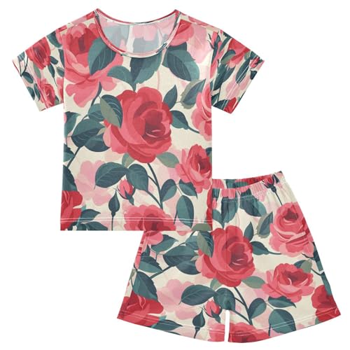 senya Short Sleeve Pajamas Sets Summer Cotton Sleepwear Tile Rose Color Red