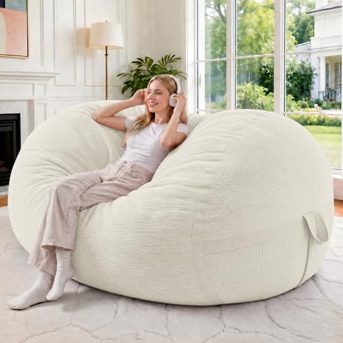 Image of 4FT Bean Bag Chair 4'Big Bean Bag Chairs with Adults, Large Beanbag Chair | Bean bag Lounger with Machine Washable Cover Fine Corduroy Fabric, Comfy Chairs for Living Room Bedroom Dorm, Beige