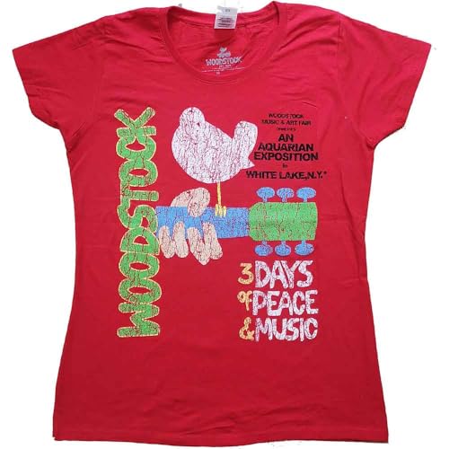 Ladies Woodstock Vintage Classic Poster Official Tee T-Shirt Womens Girls (Medium) Red
