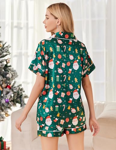 Image of Ekouaer Silk Pajamas for Women Short Sleeve Sleepwear Soft Button Down Loungewear 2 Piece Satin Pjs Shorts Set