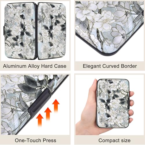 ELFISH Mini RFID Aluminum Wallet Credit Cards Holder Business Card Case Metal ID Case for Men Women (White Lotus) - Thumbnail 3