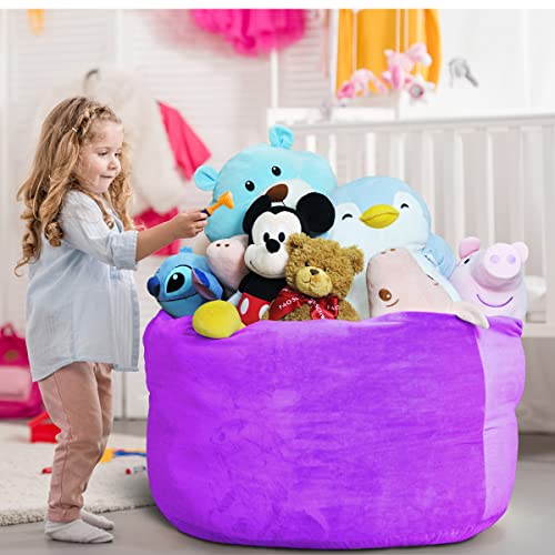 Stuffed Animal Storage Bean Bag Chair Cover(No Filler Included) Stuffable Bean Bag - Stuffed Animal Bean Bag Storage For Kids & Teans Super Soft And Comfortable Bean Bag Stuffed Animal Storage Extra Large - Round Purple #TOP5