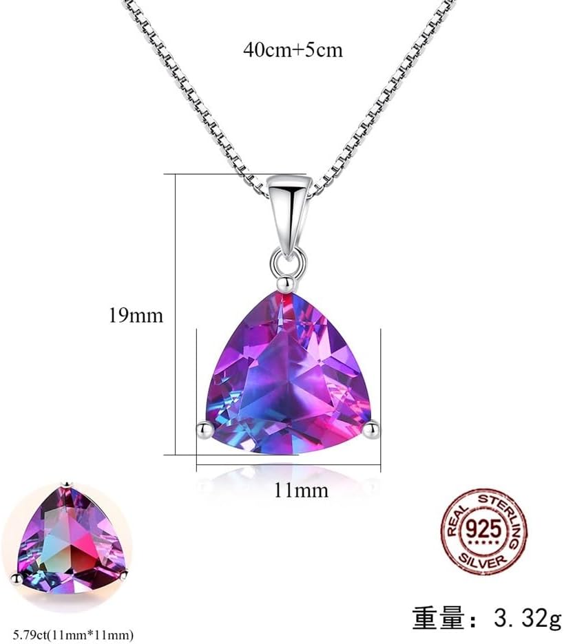 Pure Red Tourmaline 925 Stering Silver Neckalce for Women,Triangle Birthstone Necklace for Women